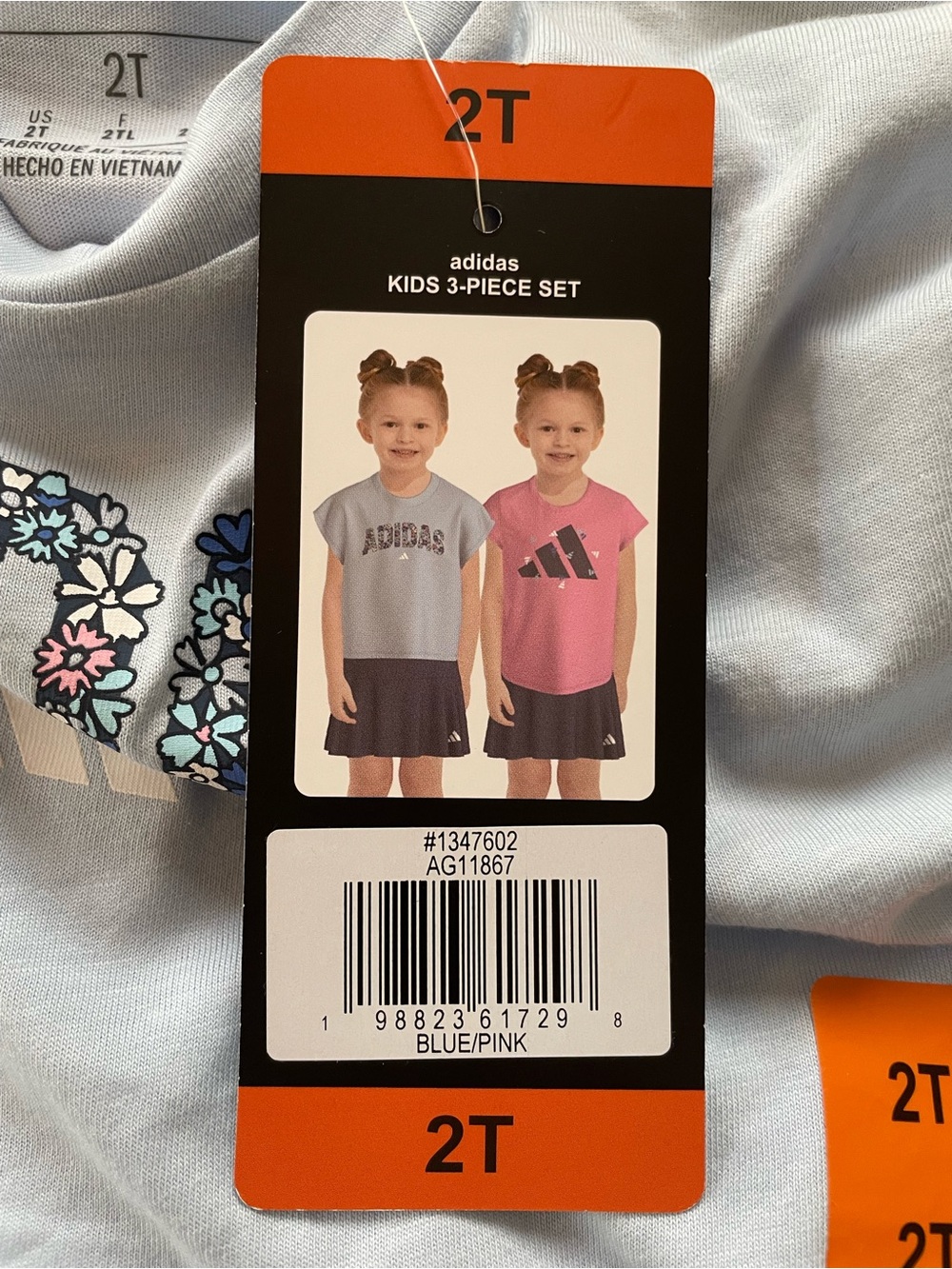adidas Pink Short Sleeve Tee with Navy Logo - Kids - Picture 4 of 9
